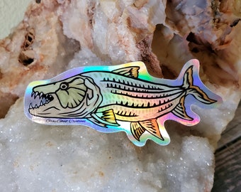 Tiger Fish Holographic Rainbow Sticker - 3.5 inch glossy sticker -  Fish Fishing African Africa River Monster Freshwater Art Drawing