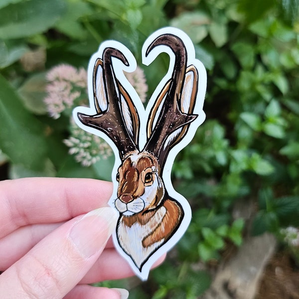 Pronghorn Jackalope Sticker - 3.55 inch glossy sticker - Desert Creature Cryptid Drawing Waterproof Antelope Bunny Rabbit