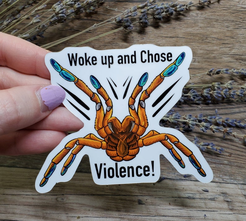Woke up and Chose Violence OBT Orange Baboon Tarantula Sticker 3.75 inch glossy sticker Insect Bug Arachnid Pterinochilus murinus image 1