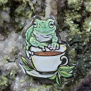 Akrylnål - Vit trädgroda - Tillverkad med återvunnet material - Amfibie söt gåva Dendrobatidae regnskog kaffe te Dumpy Green