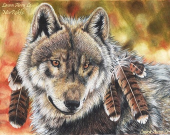 Colors of Autumn - Fine Art Print - By Laura Airey Le - Wolf Wolves Spirit Fall Totem Forest Nature