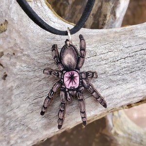 Rose Hair Tarantula - G. Rosea - Wooden Pendant and Necklace - Spider Bug Insect Tarantula Porteri Pink Wildlife Unique Rosey