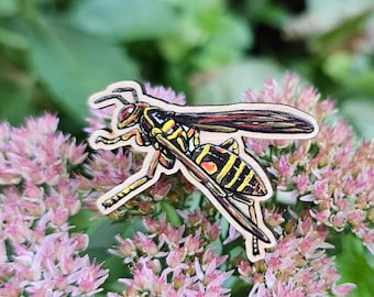 Wooden Pin - Northern Paper Wasp - Made with Recycled Materials - Cottagecore Unique Bug Insect Bee Entomology