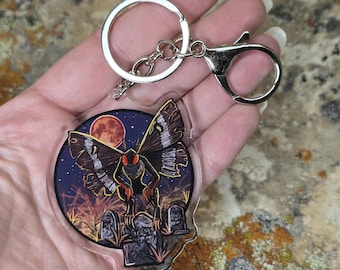 Llavero acrílico de Mothman: accesorio críptico espeluznante