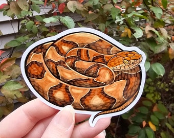 Copperhead Snake Sticker - 3.75 inch glossy sticker -  Reptile Snake Art Drawing Copper Head Venomous Waterbottle Decal