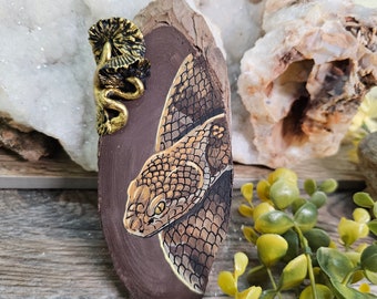 Real Beautiful Hand Painted Copperhead Snake and Sculpted Mushrooms Display - Animal Art Metaphystical Cottagecore Real Wall Hanging