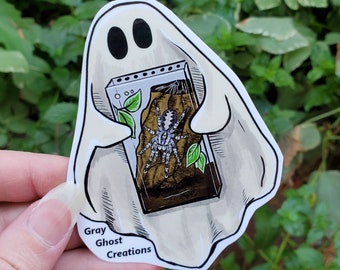 Ghost with a Pet Ghost Ornamental Tarantula - 3.5 inch glossy sticker - Poecilotheria vittata -  Art Drawing Spider Tarantula Spooky