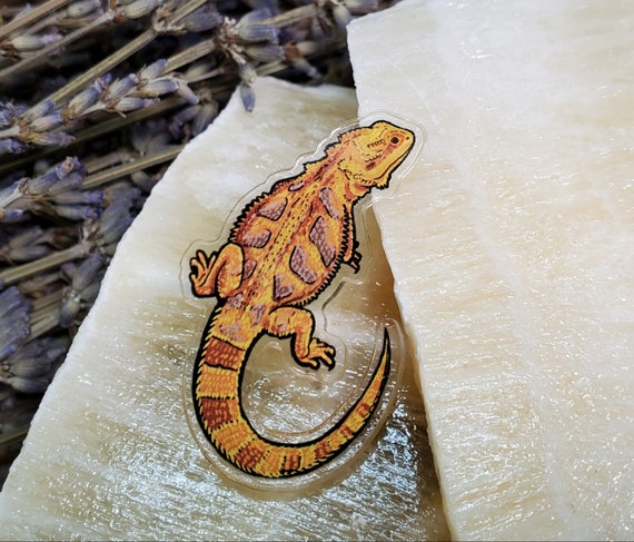 Acrylic Pin Orange and Yellow Bearded Dragon Made With Recycled