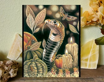 Halloween Cape Coral Cobra - Fine Art Print - By Laura Airey Le - Fall Autumn Snake Venom Pumpkins Moth Longhorn Bug Insect Reptile