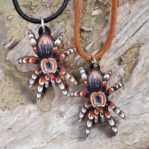 Mexican Red Knee Tarantula Brachypelma hamorii Wooden Pendant and Necklace One Necklace You Pick the Color Smithi Spider Gift image 1