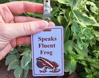 Speaks Fluent Frog Badge - Dart Frog Tag - Waterproof Special Talent Badge -  Frog Toad Cute Con Convention Backpack Accessory ID