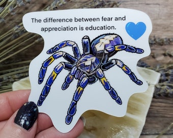 P. Metallica "The Difference between fear and appreciation is education. "  Sticker - 4.5 inch or 3.5 inch glossy sticker Tarantula Arachnid