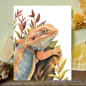Bearded Dragon Art Print: Australian Reptile, Colored Pencil Drawing