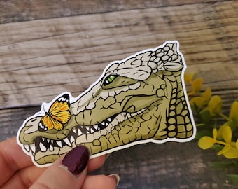 Egyptian Nile Crocodile Sticker - 3.5 Inch Glossy sticker - Reptile Butterfly Egypt Animal Art Drawing