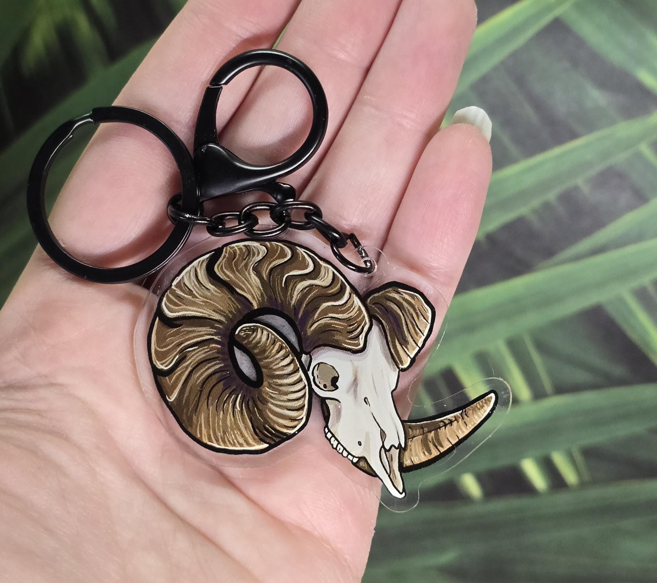 Bighorn Sheep Skull Keychain - Acrylic Keychain Accessory Spooky