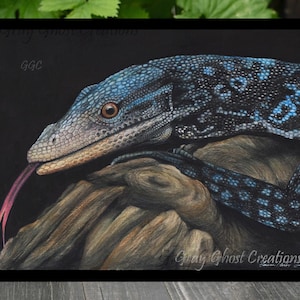 Blå trädmonitor konsttryck: Reptilödlateckning
