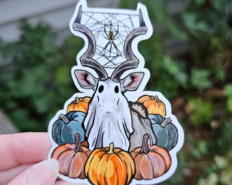 Gray Ghost Kudu - Waterproof Sticker - 3.75 inch glossy waterproof sticker -  Ghost Kudu Cryptid Insect Bug Spooky Pumpkins Spider Grey