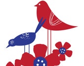 Scandinavian Birds and Flower Clip Art, instant download, digital printable