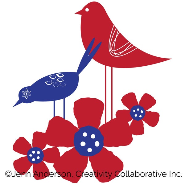 Scandinavian Birds and Flower Clip Art, instant download, digital printable
