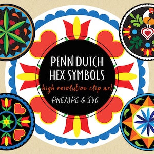 Símbolos hexadecimales de Pensilvania en holandés: imágenes prediseñadas: PNG, JPG y SVG. Descarga instantánea: 4 diseños en 2 combinaciones de colores