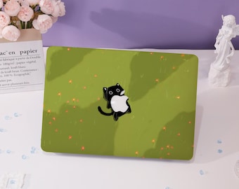 Black Cat Lying on the Grass MacBook Case Macbook Cover for Air 15 13 Macbook Case,Pro 16 15 14 13,2022 2021 2020,Air 13 Laptop Case