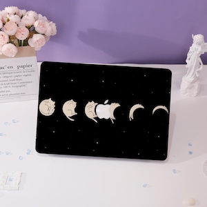 Cat and Moon Phases MacBook Case Macbook Cover for Air 15 Macbook Case,Pro 16 15,2022 2021 2020,Air 13 Laptop Case,Customized Laptop Case