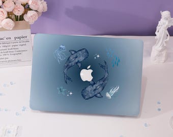 Coque bleue poisson et méduse pour MacBook, Nouveau MacBook 2025 Air 15/13, Housses pour ordinateur portable Apple, Pro 13/14/15/16 2024, M1 M2 M3 M4, Housse personnalisée pour ordinateur portable