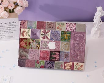 Kleurrijke tegelcollage MacBook-hoes MacBook-hoes voor Air 15 MacBook-hoes, bloemenmotieven Pro 16 15 14, 2025 2022 2021 2020, Air 13 laptophoes