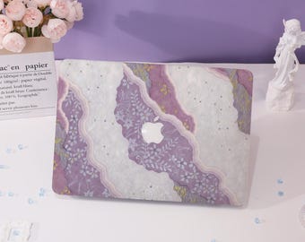 Purple Floral Wave Pattern MacBook Case Macbook Cover for Air 15 Macbook Case,Pro 16 15 14 13,2025 2024 2023 ,Air 13 Laptop Case,Laptop Case