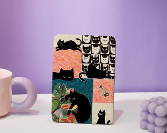 Étui pour Kindle, art collage, chat noir, avec dragonne, étui personnalisé, housse pour Kindle pour Paperwhite 2021, étui pour Kindle en acrylique, cadeaux de personnalisation