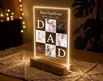 First Time Dad Gift Personalized LED Photo Plaque, New Dad Gift from Baby, Custom First Father’s Day Acrylic Night Light Keepsake