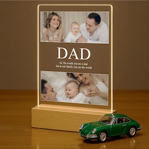 Veilleuse personnalisée pour grand-père | Cadeau d&#39;une petite-fille ou de petits-enfants | Souvenir d&#39;anniversaire ou de fête des pères | Lampe à LED avec photo gravée