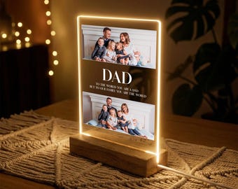 Personalized Dad Photo Collage Plaque LED Night Light, Custom Father Photo Collage Gift from Kids, Acrylic Picture Frame Keepsake