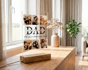 Personalized Dad Birthday Gift LED Photo Plaque, Custom Grandpa Birthday Present, Acrylic Night Light from Kids with Photos