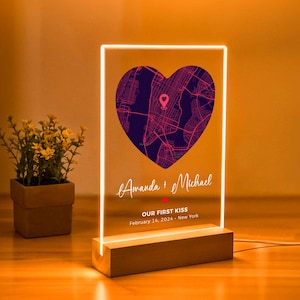 Personalisierte Stadt Karte Drucken Jahrestag Geschenk für Sie Karte Drucken Nachtlicht Reisekarte Geschenk Unser erster Kuss Geschenk für Freundin Frau