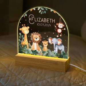 パーソナライズされた LED 動物ランプ、サファリ ジャングル 動物ライト、子供用ナイトライト ギフト、子供用誕生日プレゼント、子供部屋用テーブルライト