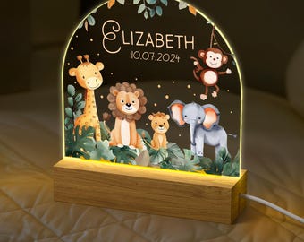 Personalised LED Animal Lamp,Safari Jungle Animals Light,Kids Night Light Gift,Birthday Gifts for Kids,Kids Bedroom Nursery Table Light