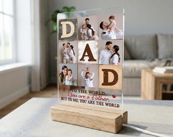 Personalized Dad Photo Plaque LED Night Light, Custom Family Photo Gift for Dad, Acrylic Keepsake from Kids, Meaningful Gift for Father