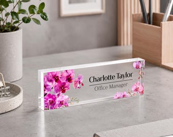 Personalized Teacher Desk Name Plate, Floral Acrylic Classroom Sign, Custom Name Plaque, Teacher Desk Decor Gift
