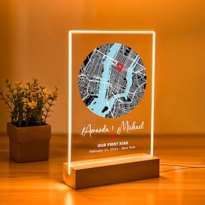 Plaque acrylique personnalisée carte premier rendez-vous où nous nous sommes rencontrés, carte personnalisée où tout a commencé, cadeau d'anniversaire, décoration d'intérieur minimaliste