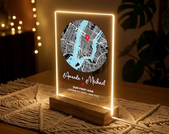 Custom First Date Map Acrylic Plaque Where We Met Personalized Where It All Began Map Anniversary Gift Minimalist Home Decor