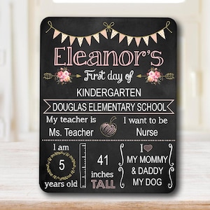 DIGITAL FILE Pink Boho Floral Chalkboard Style First Day/Last Day of School Dry Erase Board Sublimation Design Template