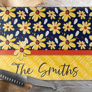 DIGITAL FILE Navy and Yellow Daisy Floral Kitchen Cutting Board Sublimation Design