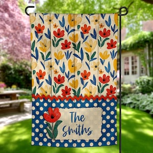 Blumen Garten Flagge Sublimationsentwurf | Wunderliche Blumen Yard Flagge Vorlage | Rustikale Polka Dot Gartenfahne PNG