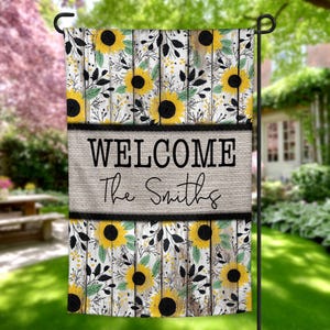 Rustic Sunflower Welcome Garden Flag Design | Farmhouse Sunflower Yard Flag | Wooden Sunflower Garden Flag Sublimation PNG