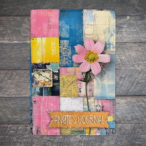 DIGITAL FILE Mixed Media Collage Pink Flower Notebook Journal Sublimation Design
