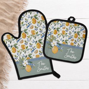 Guante de cocina con diseño de limón y arándano / Juego de cocina floral veraniego de estilo rústico (PNG para sublimación) / Decoración de cocina con diseño de limón / Descarga digital