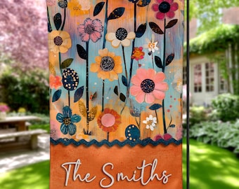 Bright Painted Floral Garden Flag Design | Colorful Boho Flower Yard Flag | Spring Summer Garden Flag Sublimation PNG