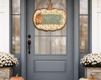 Retro Herbst Kürbis Türhänger Sublimationsdesign PNG | Kürbisförmige Türschild-Schablone | Herbst Willkommensschild Digitaler Download