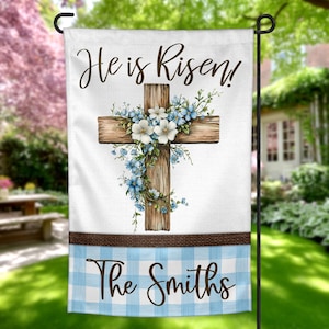 Er ist auferstanden Gartenflaggendesign, Blumenosternkreuz Sublimation JPG, 12x18 Frühling Yard Flagge Download